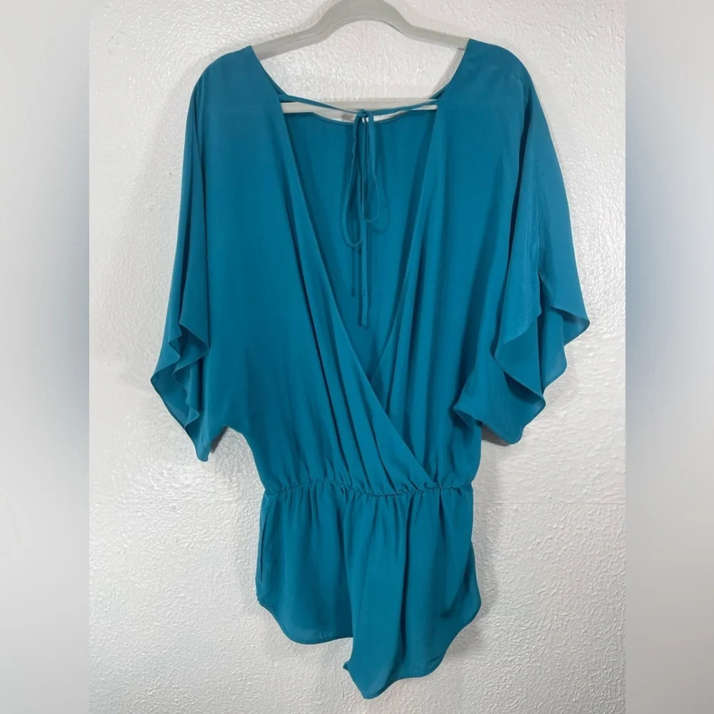 Haute Hippie 100% Silk Romper in Aquamarine Women’s M Boho Summer Lightweight - Picture 12 of 16